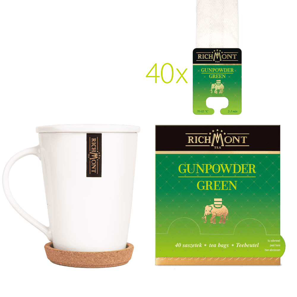 Herbata Richmont Gunpowder Green 40 Saszetek z Zestawem do Celebracji Herbaty Richmont