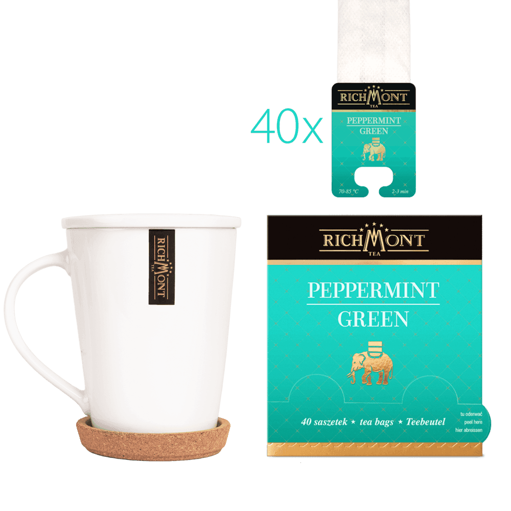 Herbata Richmont Peppermint Green 40 Saszetek z Zestawem do Celebracji Herbaty Richmont