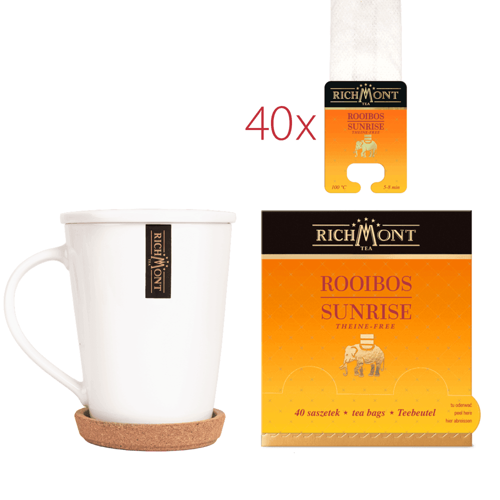 Herbatka Richmont Rooibos Sunrise 40 Saszetek z Zestawem do Celebracji Herbaty Richmont