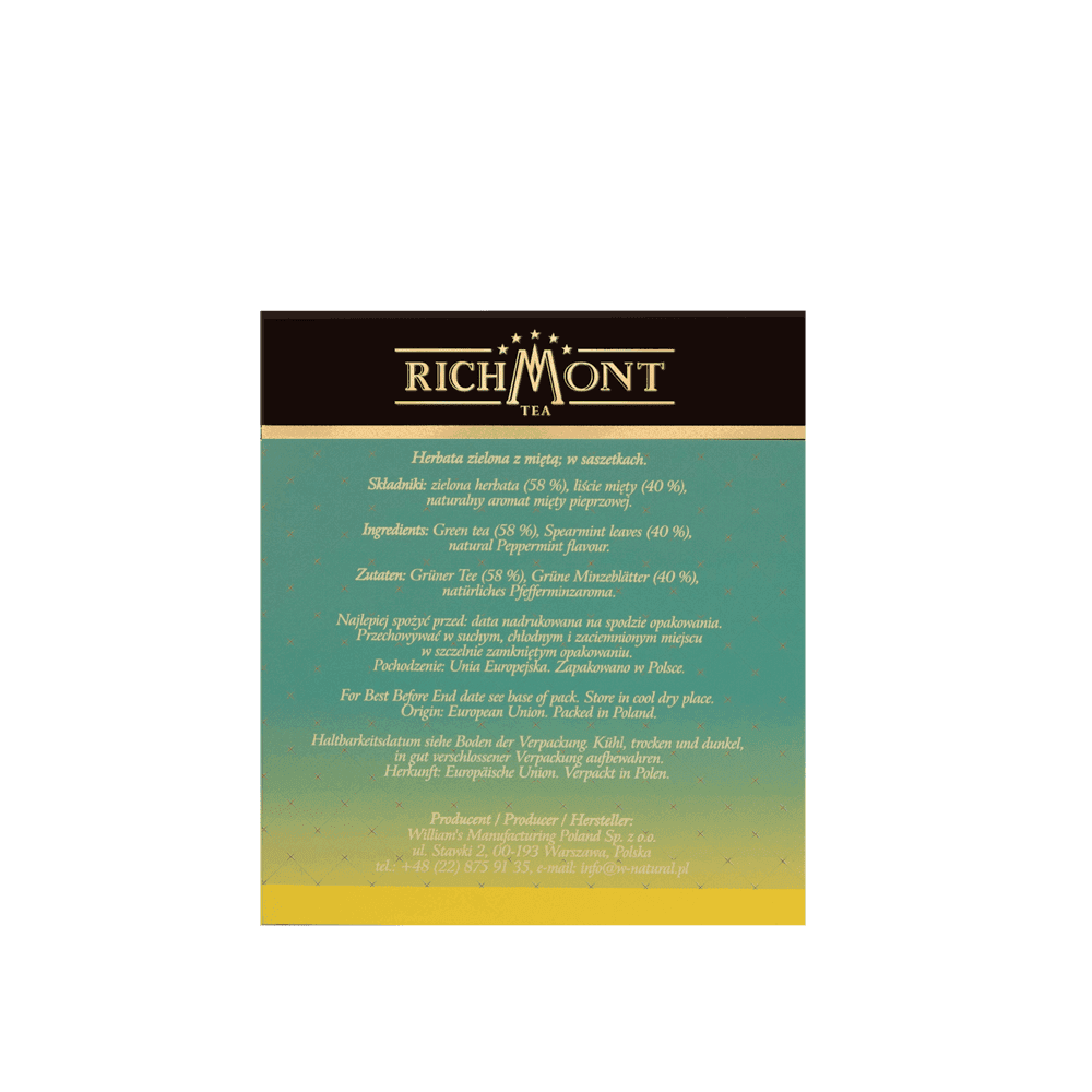 Herbata Richmont Peppermint Green 40 Saszetek z Zestawem do Celebracji Herbaty Richmont