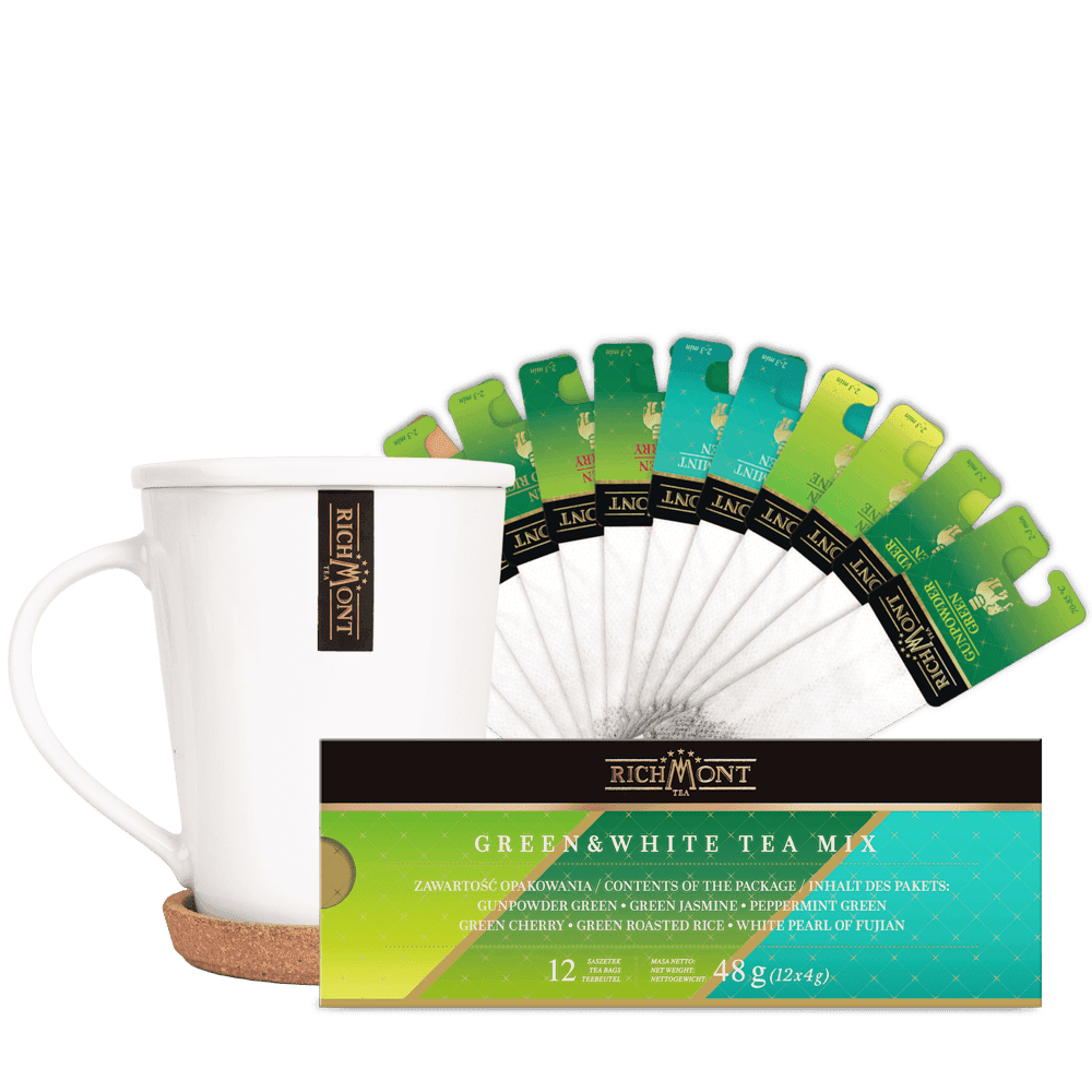 Herbata Richmont Mix Zielonych i Białych 12 Saszetek z Zestawem do Celebracji Herbaty Richmont