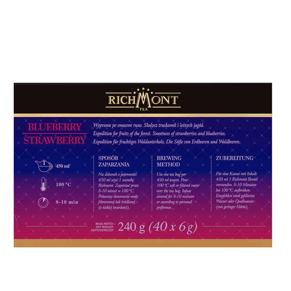 Herbatka Richmont Blueberry Strawberry 40 Saszetek z Zestawem do Celebracji Herbaty Richmont