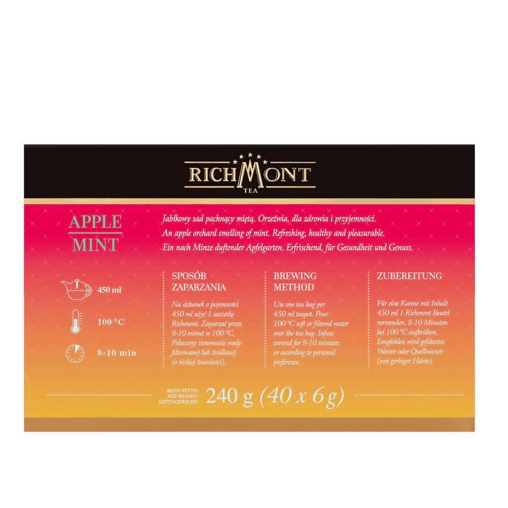 Herbatka Richmont Apple Mint 40 Saszetek z Zestawem do Celebracji Herbaty Richmont