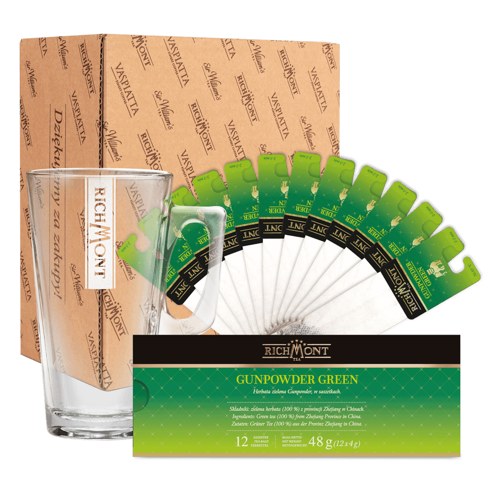Zestaw Richmont Gunpowder Green 12 Saszetek + Szklanka Richmont Hot