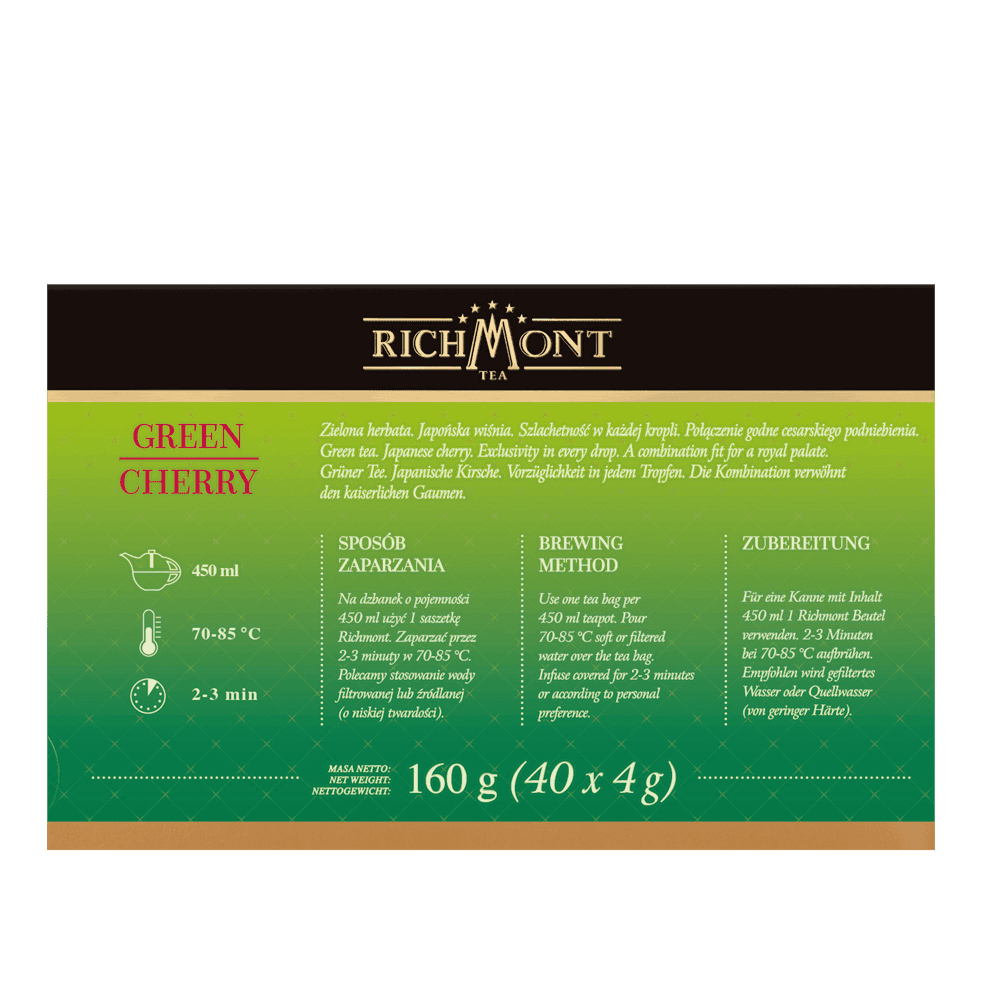 Herbata Richmont Green Cherry 40 Saszetek z Zestawem do Celebracji Herbaty Richmont