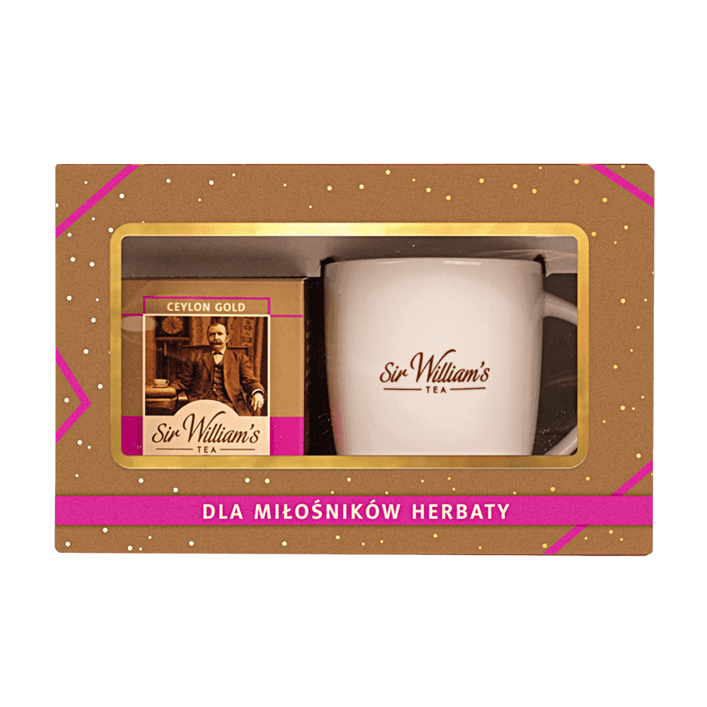 ZESTAW SIR WILLIAM’S TEA 15 HERBAT CZARNYCH CEYLON GOLD Z KUBKIEM PORCELANOWYM