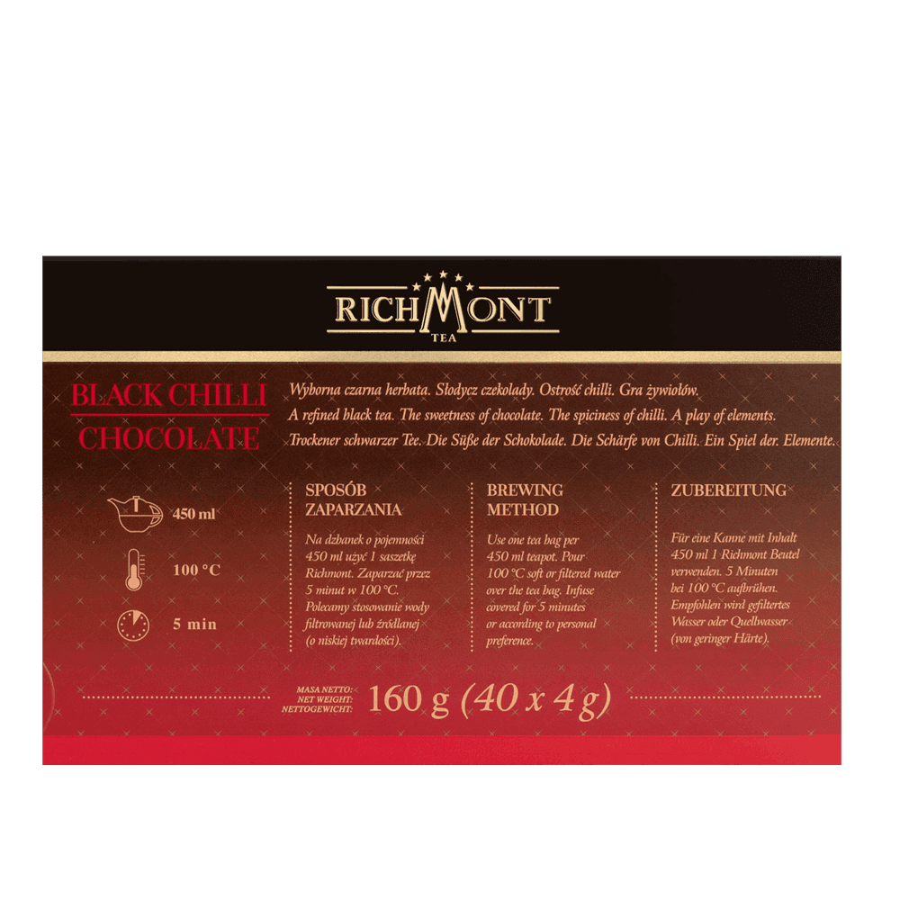 Herbata Richmont Black Chilli Chocolate 40 Saszetek z Zestawem do Celebracji Herbaty Richmont