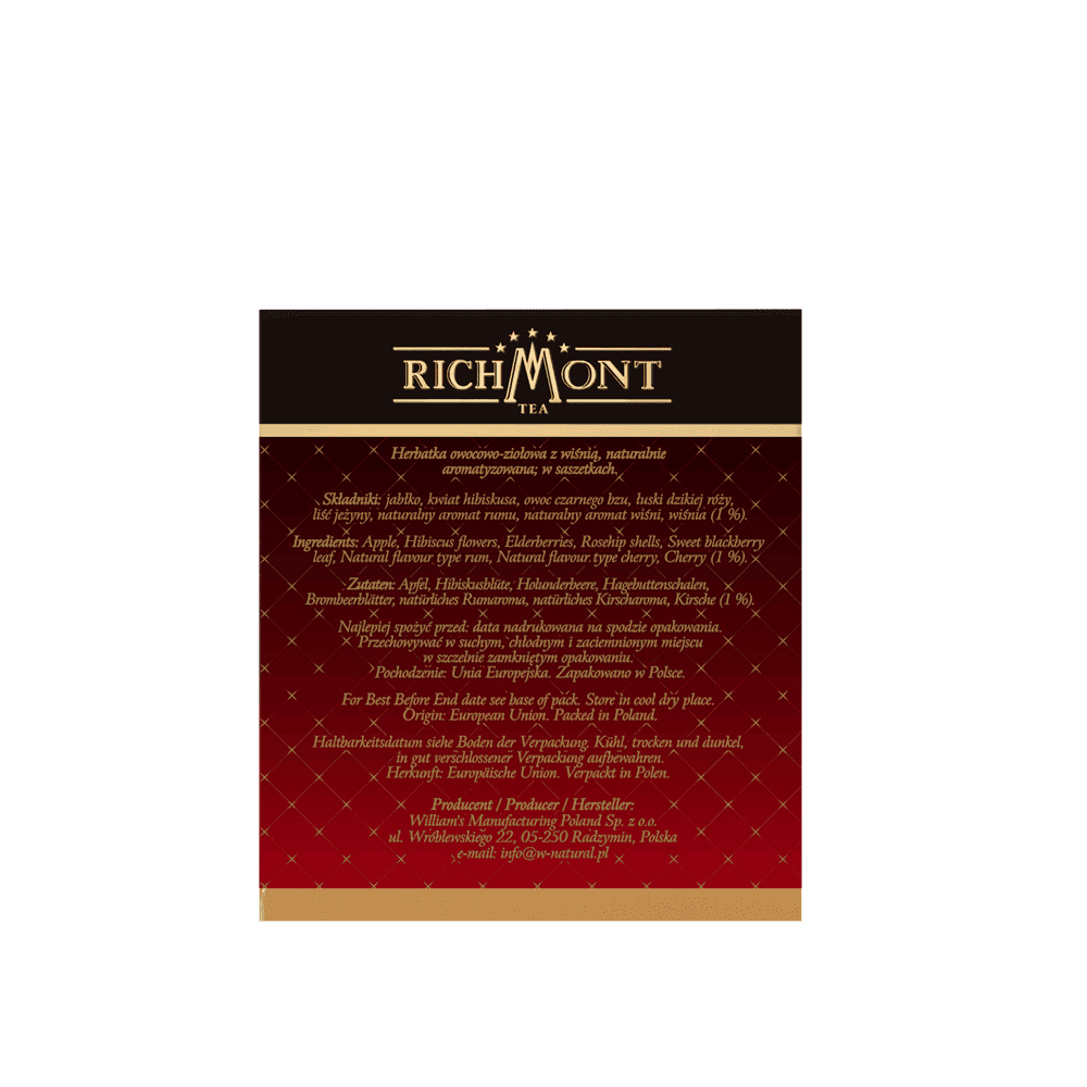 Herbata Richmont Rum Cherry 40 Saszetek z Zestawem do Celebracji Herbaty Richmont