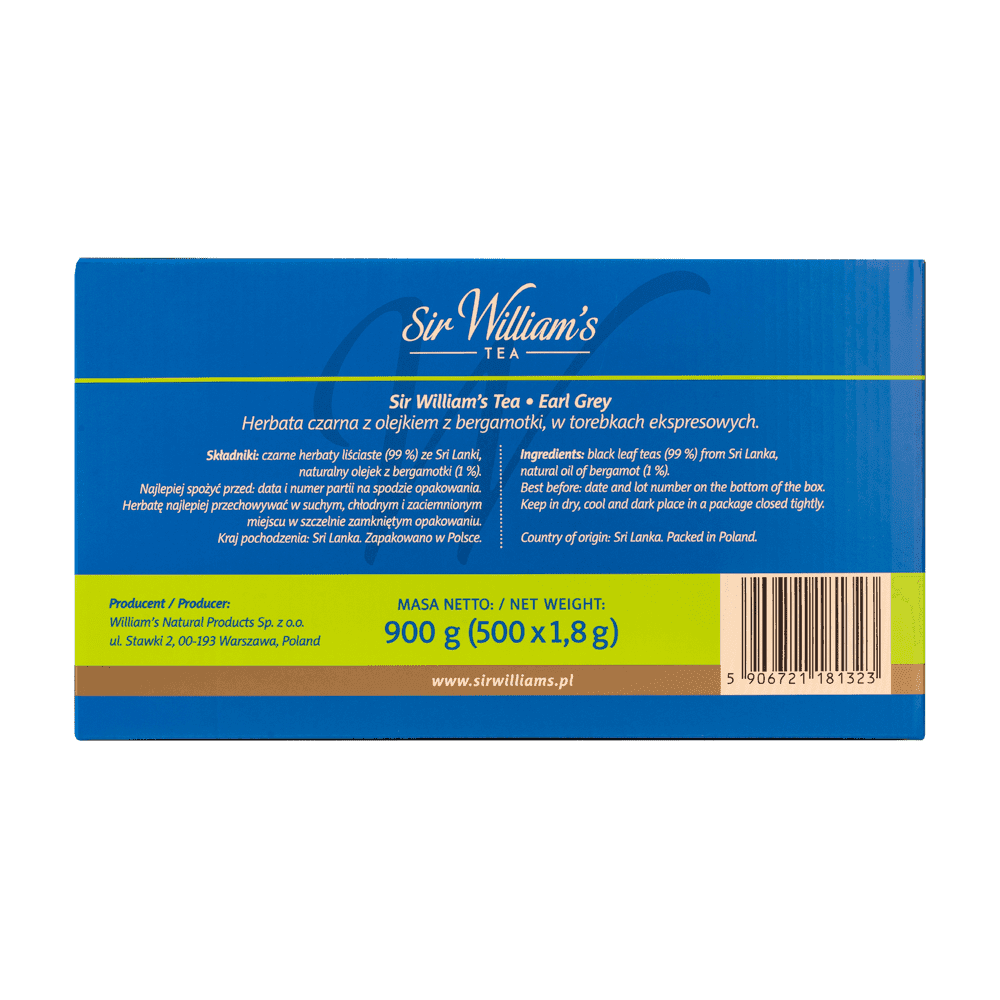 Czarna Herbata Sir William's Earl Grey 500 Saszetek