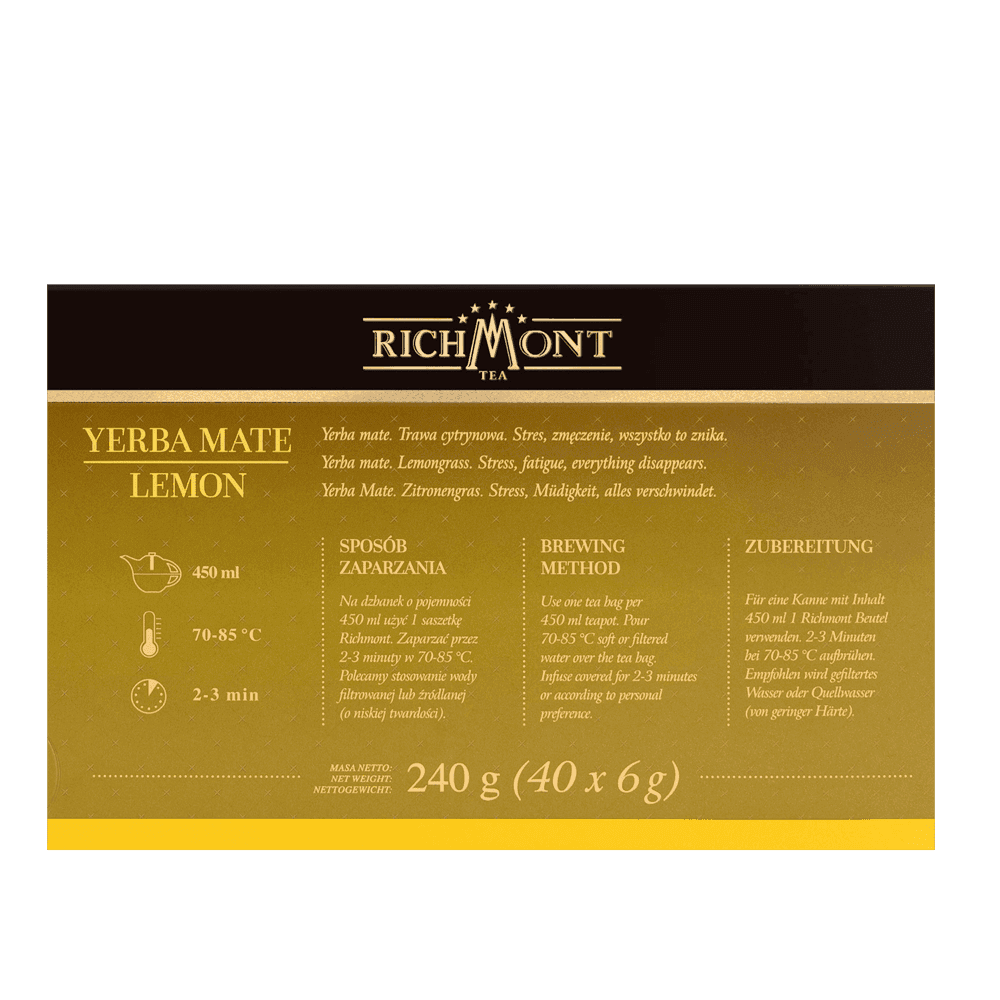 Herbata Richmont Yerba Mate Lemon 40 Saszetek z Zestawem do Celebracji Herbaty Richmont