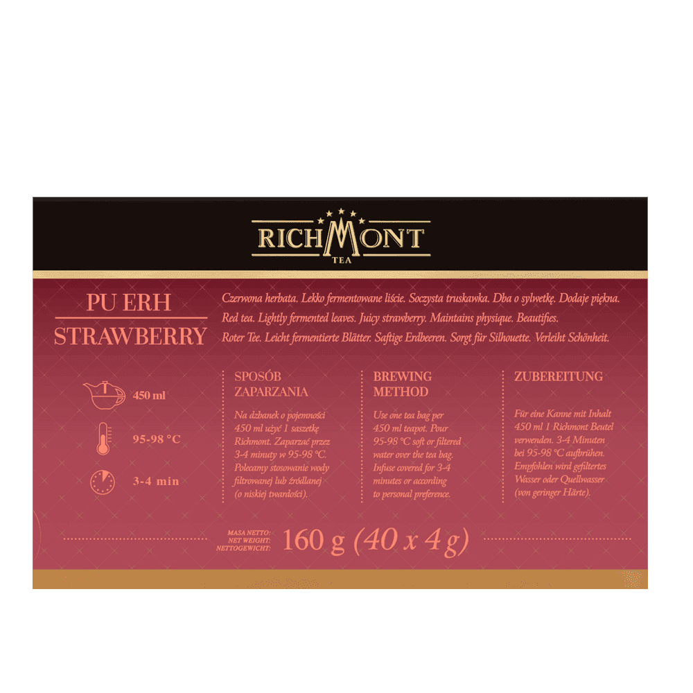 Herbata Richmont Pu-Erh Strawberry 40 Saszetek z Zestawem do Celebracji Herbaty Richmont