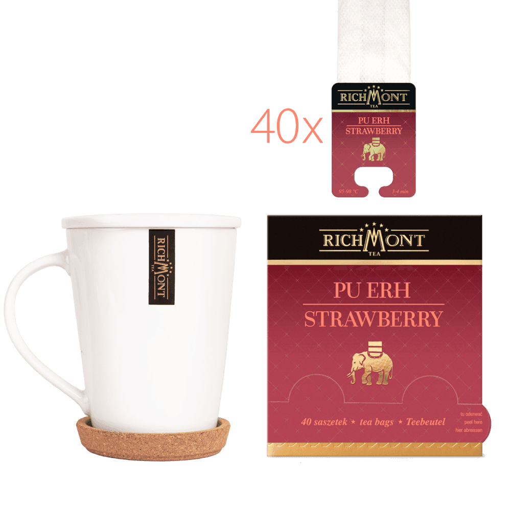 Herbata Richmont Pu-Erh Strawberry 40 Saszetek z Zestawem do Celebracji Herbaty Richmont