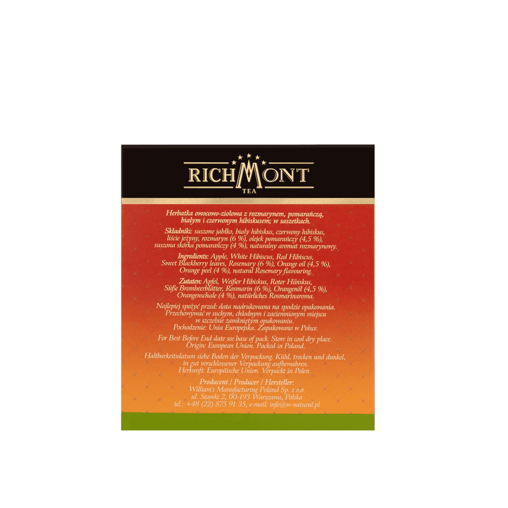 Herbatka Richmont Rosemary Orange 40 Saszetek z Zestawem do Celebracji Herbaty Richmont