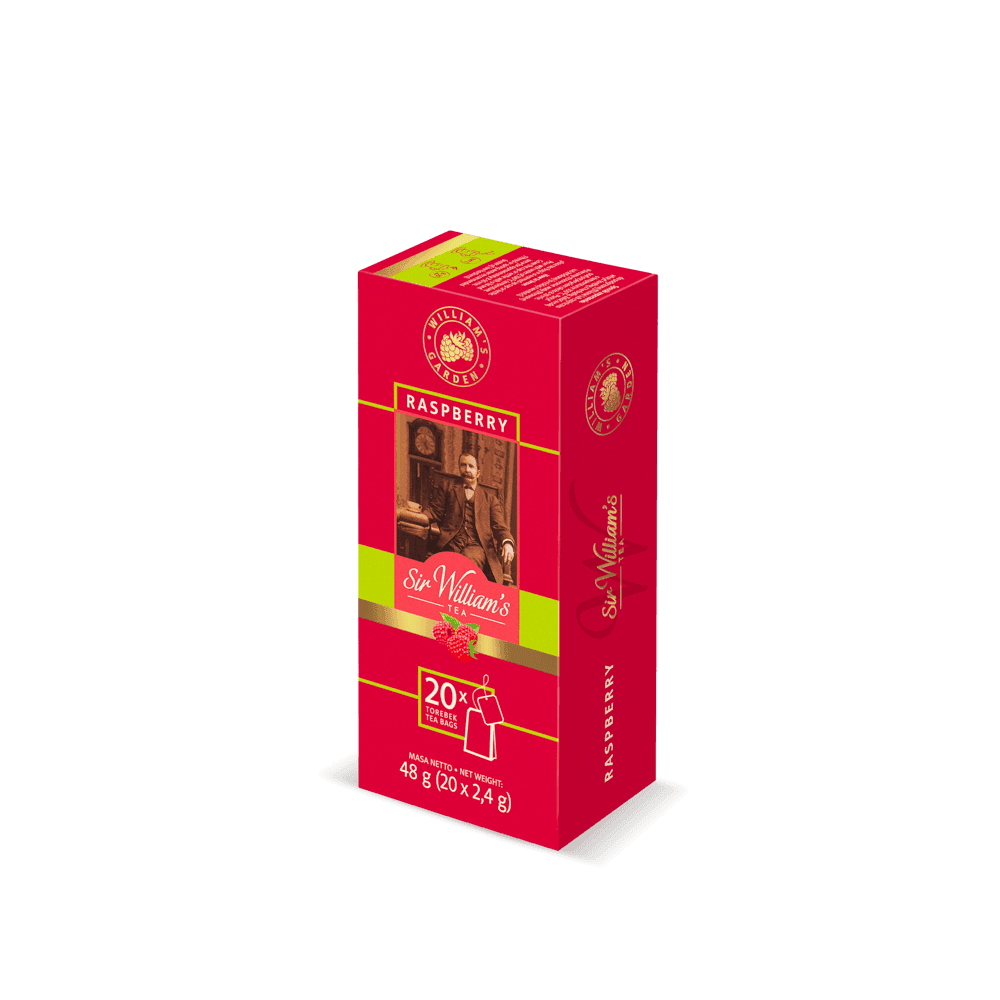 Zestaw Miłośnika Herbaty Sir William’s Tea Raspberry 20 saszetek + szklanka 250 ml