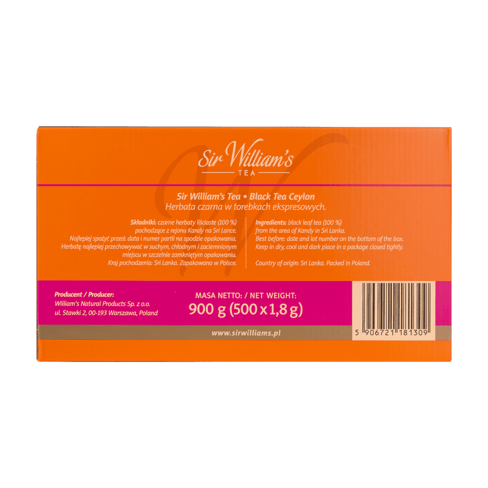 Czarna Herbata Sir William's Ceylon Black Tea 500 Saszetek