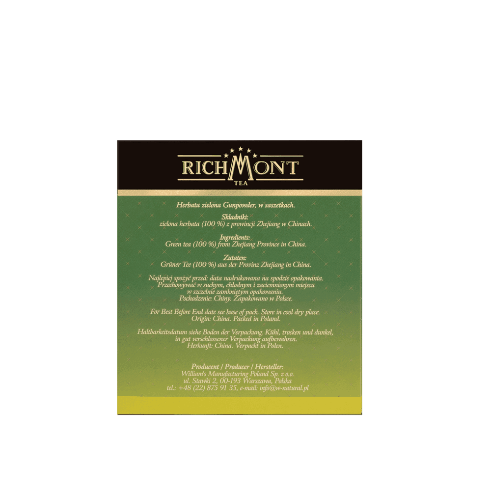 Herbata Richmont Gunpowder Green 40 Saszetek z Zestawem do Celebracji Herbaty Richmont