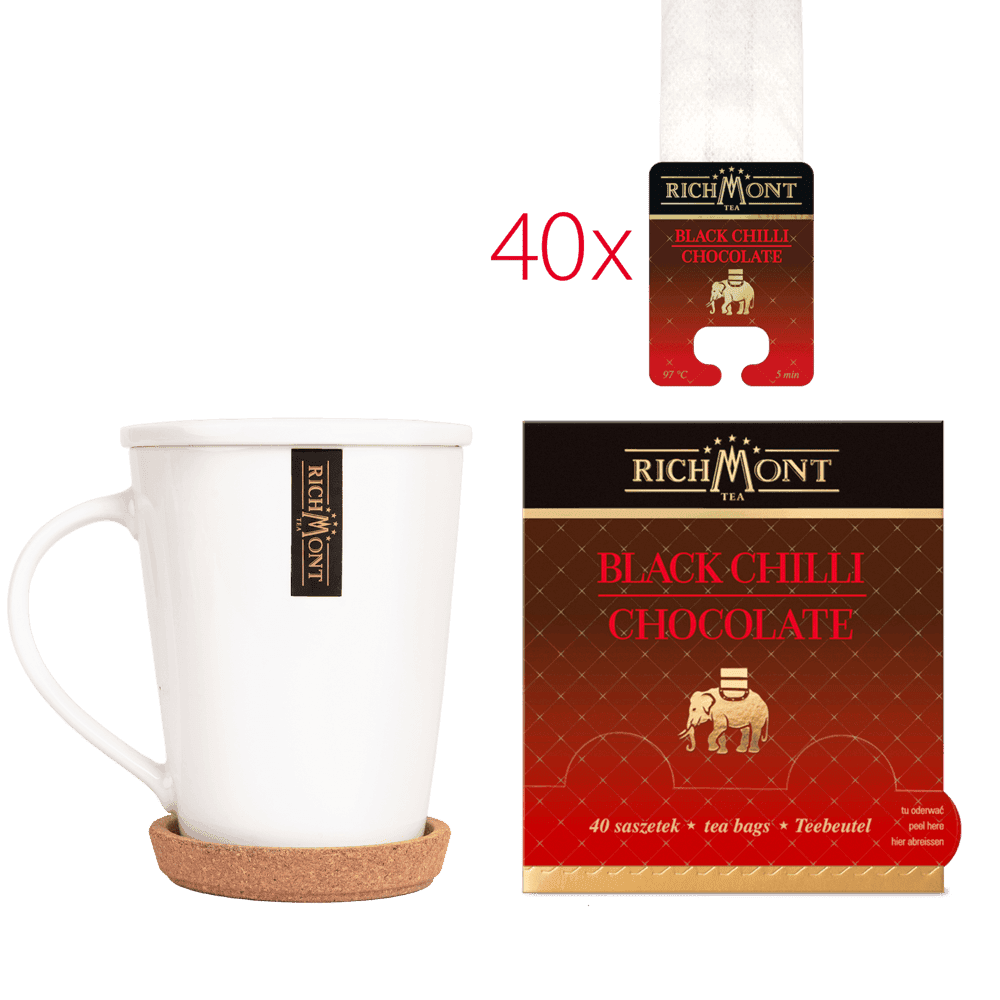 Herbata Richmont Black Chilli Chocolate 40 Saszetek z Zestawem do Celebracji Herbaty Richmont