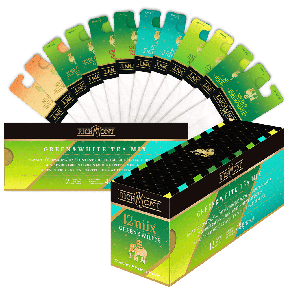 Herbata Richmont Mix Zielonych i Białych 12 Saszetek z Zestawem do Celebracji Herbaty Richmont