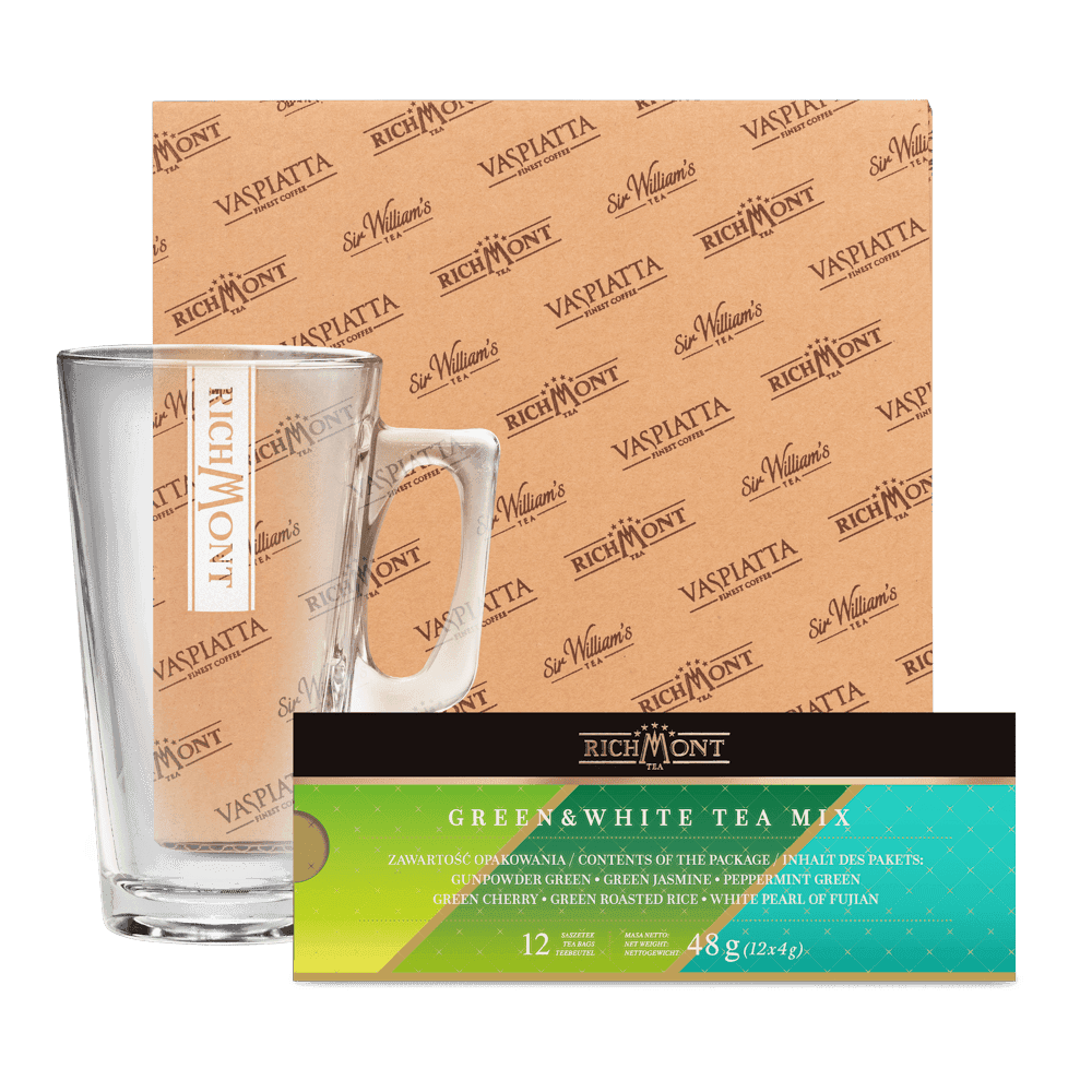 Zestaw Mix Zielonych i Białych Herbat Richmont + Szklanka Richmont Hot