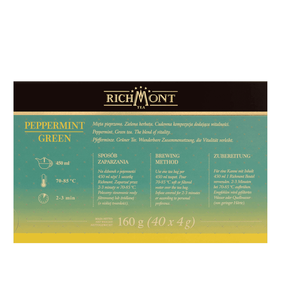 Herbata Richmont Peppermint Green 40 Saszetek z Zestawem do Celebracji Herbaty Richmont