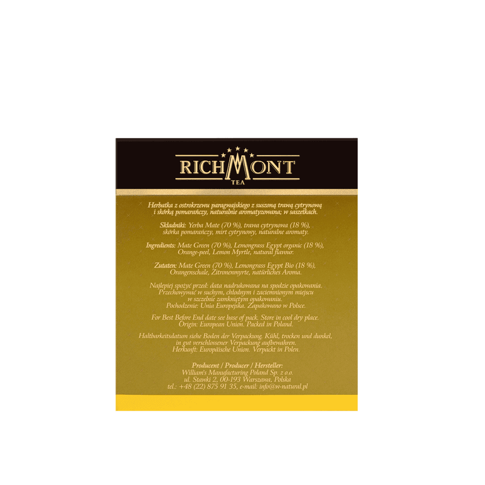 Herbata Richmont Yerba Mate Lemon 40 Saszetek z Zestawem do Celebracji Herbaty Richmont
