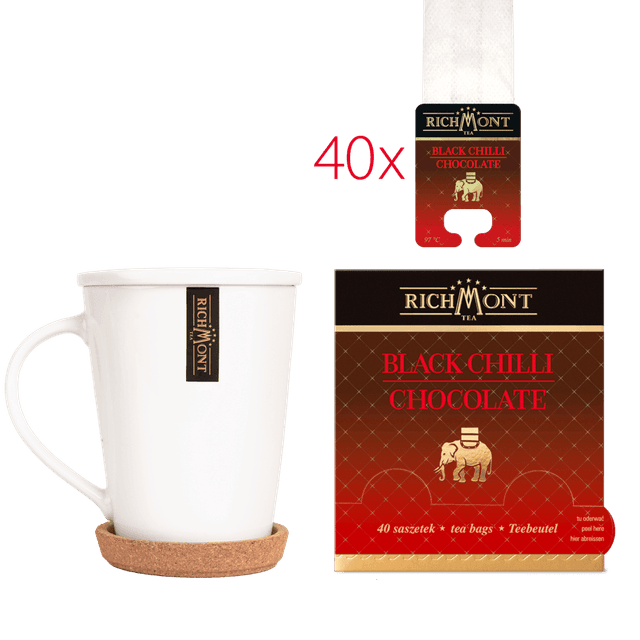 Herbata Richmont Black Chilli Chocolate 40 Saszetek z Zestawem do Celebracji Herbaty Richmont