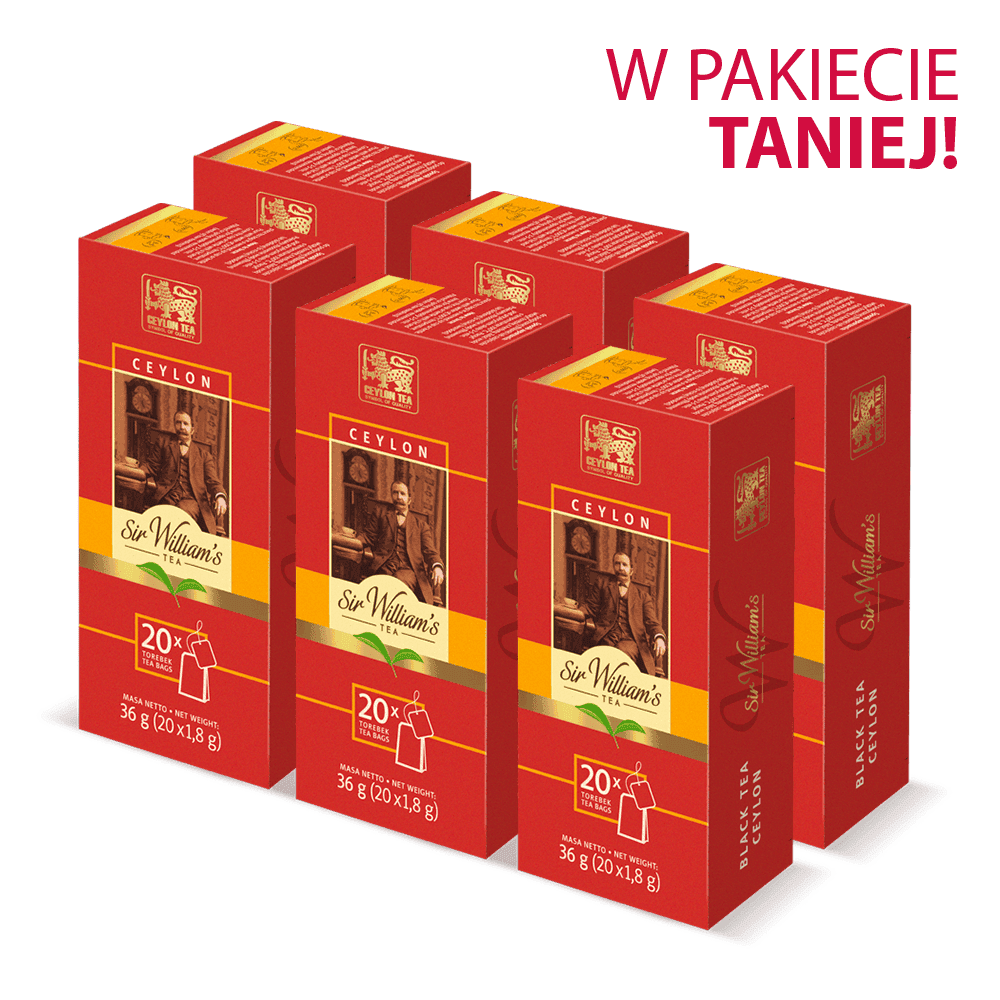 Pakiet 6x Czarna Herbata Sir William's Tea Ceylon 20 Saszetek