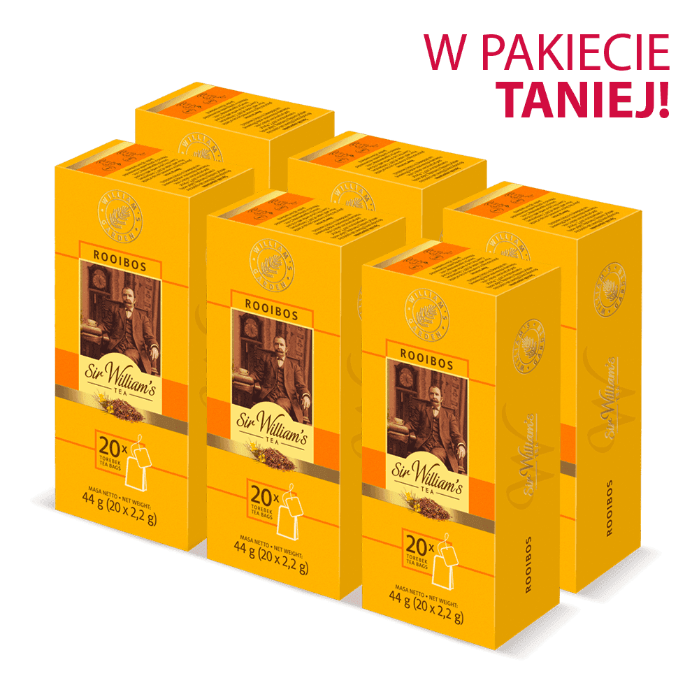 Pakiet 6x Herbatka Sir William's Tea Rooibos 20 Saszetek