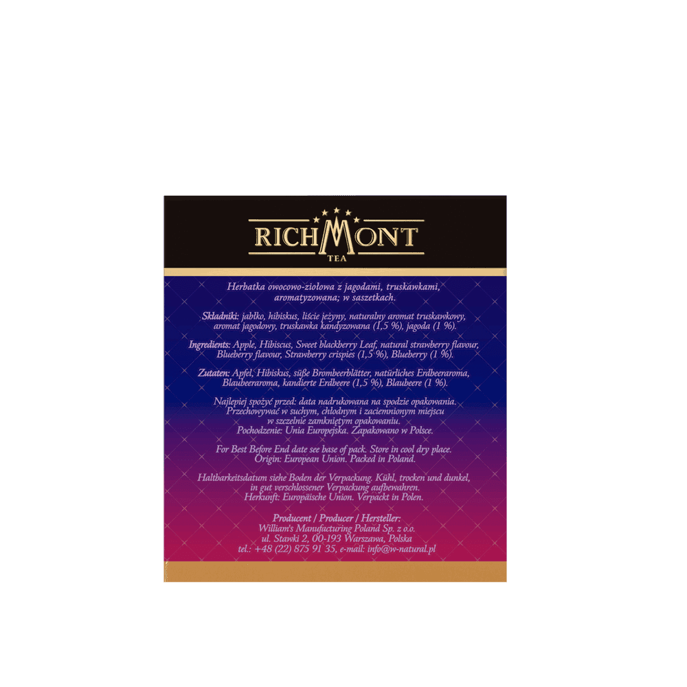Herbatka Richmont Blueberry Strawberry 40 Saszetek z Zestawem do Celebracji Herbaty Richmont