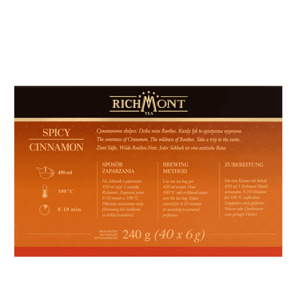 Herbatka Richmont Spicy Cinnamon 40 Saszetek z Zestawem do Celebracji Herbaty Richmont