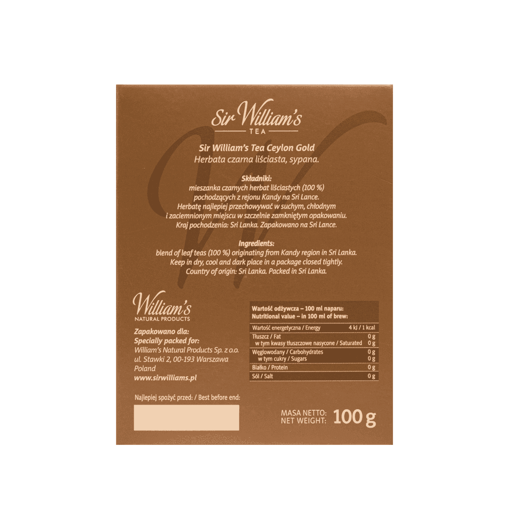 Liściasta Herbata Sir William's Tea Ceylon Gold 100g