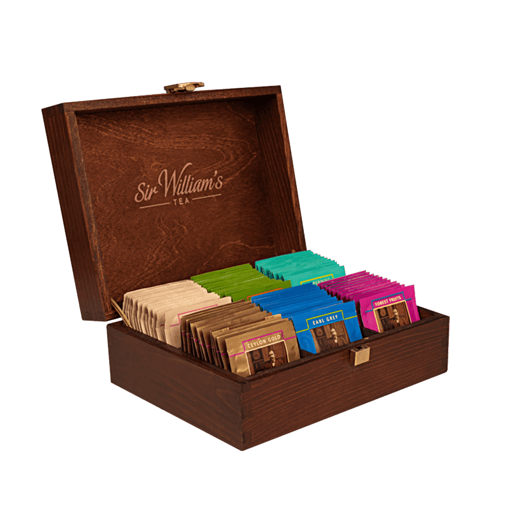 DREWNIANA SKRZYNKA 90 HERBAT SIR WILLIAM’S TEA