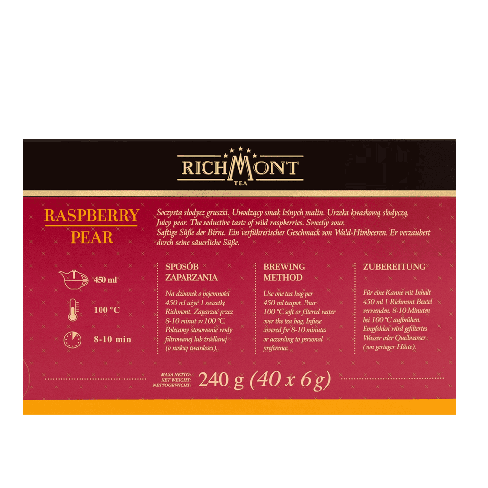 Herbatka Richmont Raspberry Pear 40 Saszetek z Zestawem do Celebracji Herbaty Richmont