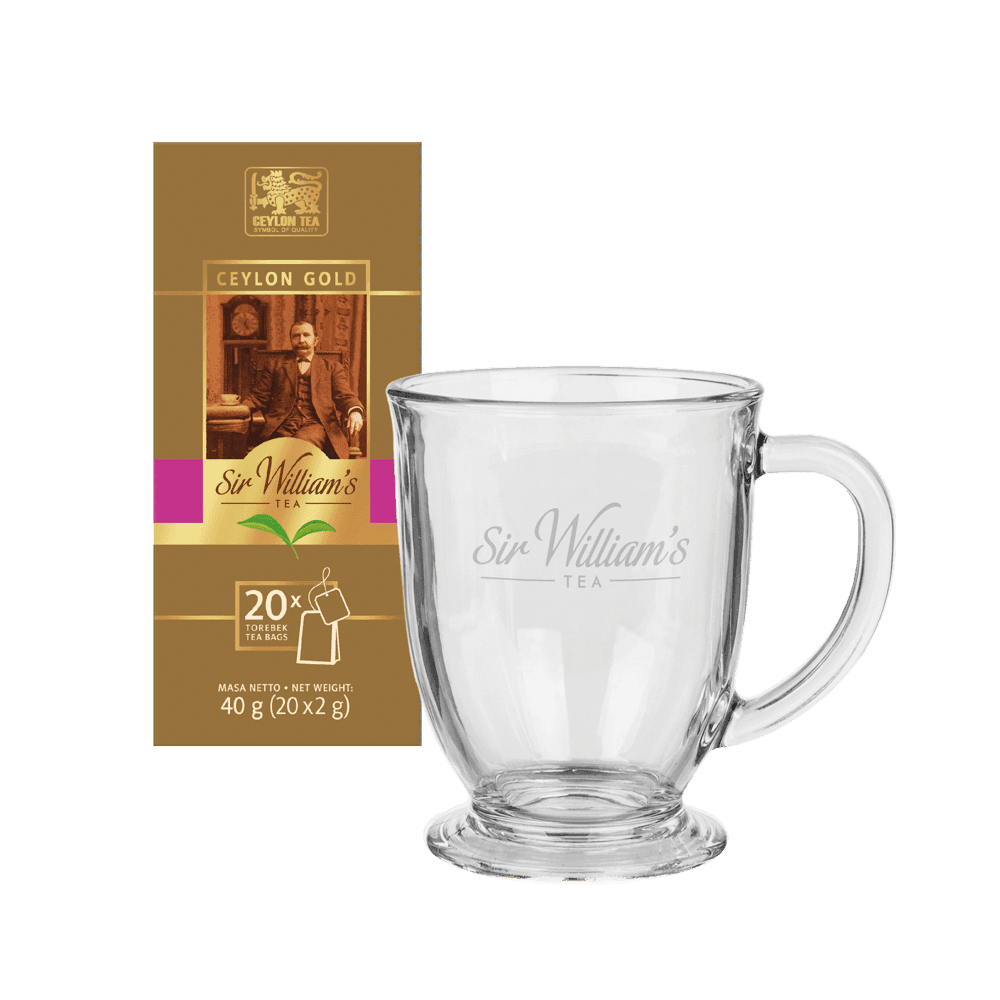 Zestaw Miłośnika Herbaty Sir William’s Tea Ceylon Gold 20 saszetek + szklanka 250 ml