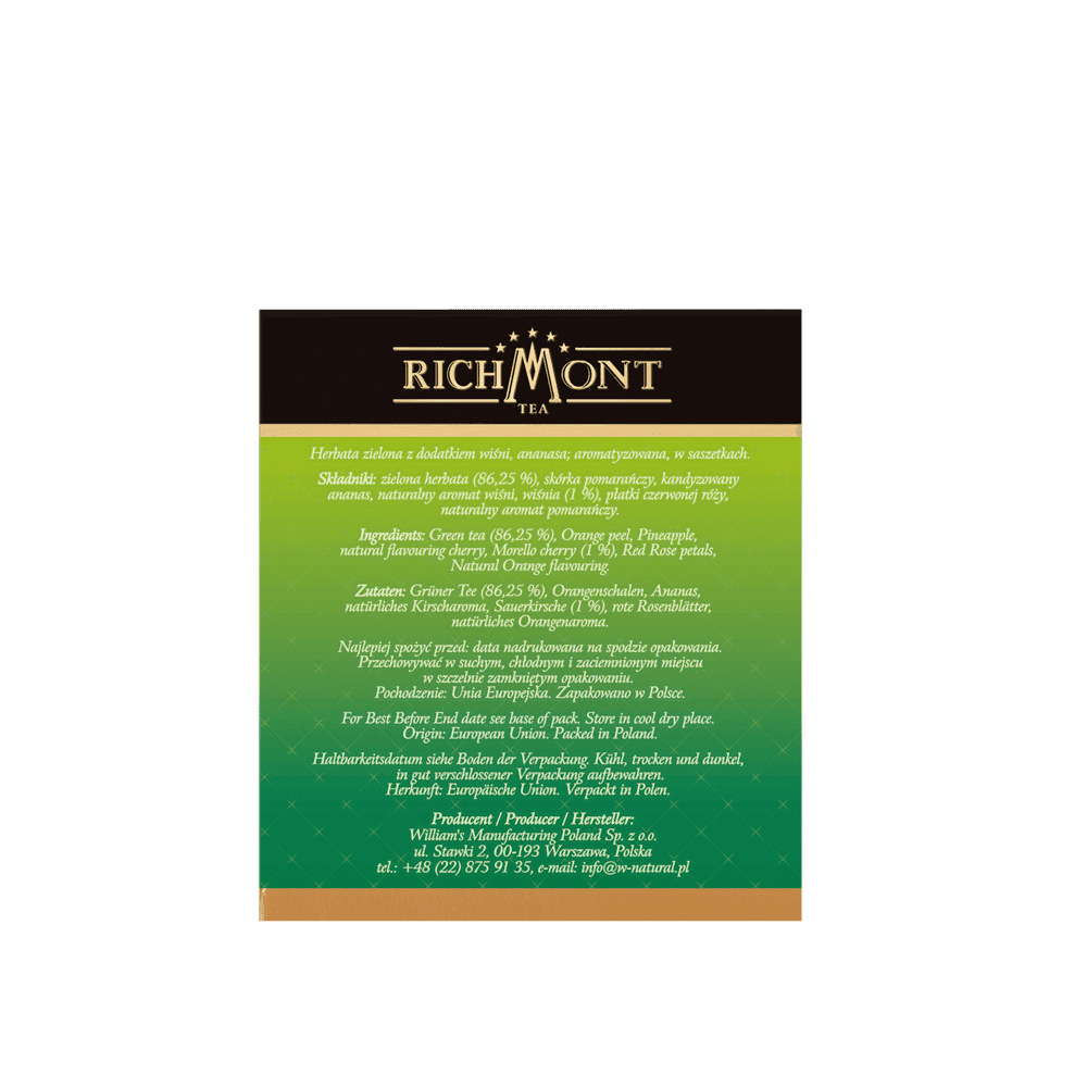 Herbata Richmont Green Cherry 40 Saszetek z Zestawem do Celebracji Herbaty Richmont