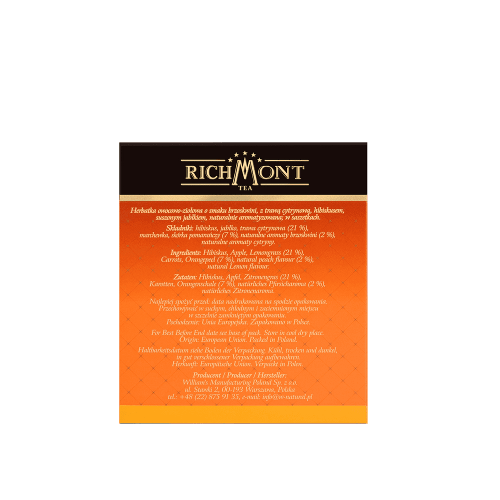 Herbatka Richmont Peach Lemon Star 40 Saszetek z Zestawem do Celebracji Herbaty Richmont