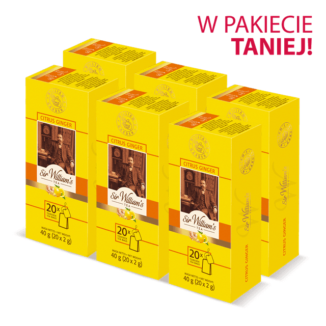 Pakiet 6x Owocowo-ziołowa Herbatka Sir William's Tea Citrus Ginger 20 Saszetek