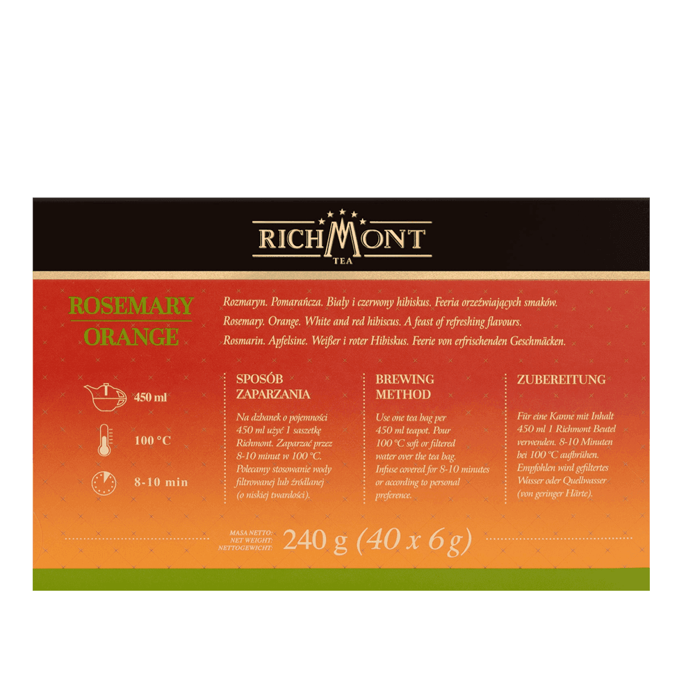 Herbatka Richmont Rosemary Orange 40 Saszetek z Zestawem do Celebracji Herbaty Richmont