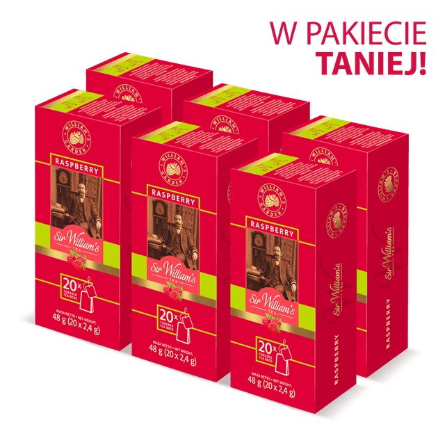Pakiet 6x Owocowo-Ziołowa Herbatka Sir William’s Tea Raspberry 20 Saszetek