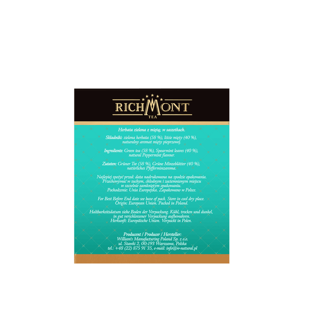 Zielona Herbata Richmont Peppermint Green 40 Saszetek 