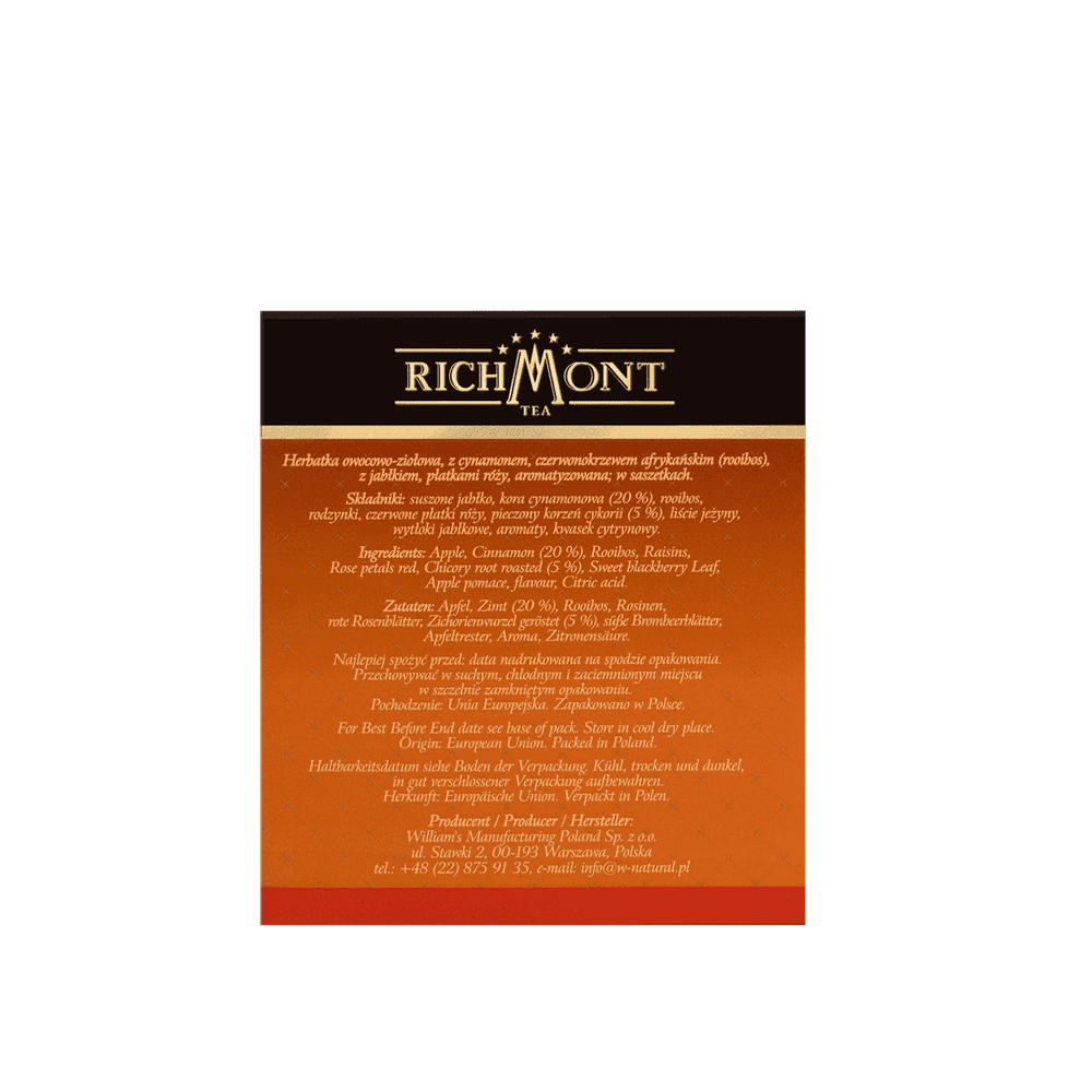 Herbatka Richmont Spicy Cinnamon 40 Saszetek z Zestawem do Celebracji Herbaty Richmont