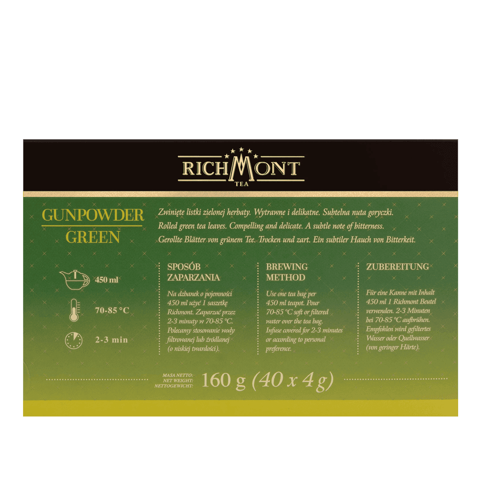 Herbata Richmont Gunpowder Green 40 Saszetek z Zestawem do Celebracji Herbaty Richmont