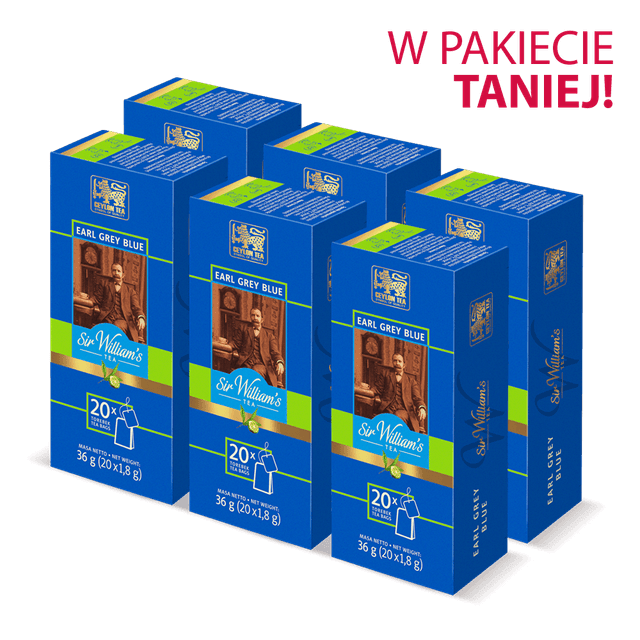 Pakiet 6x Czarna Herbata Sir William's Tea Earl Grey Blue 20 Saszetek