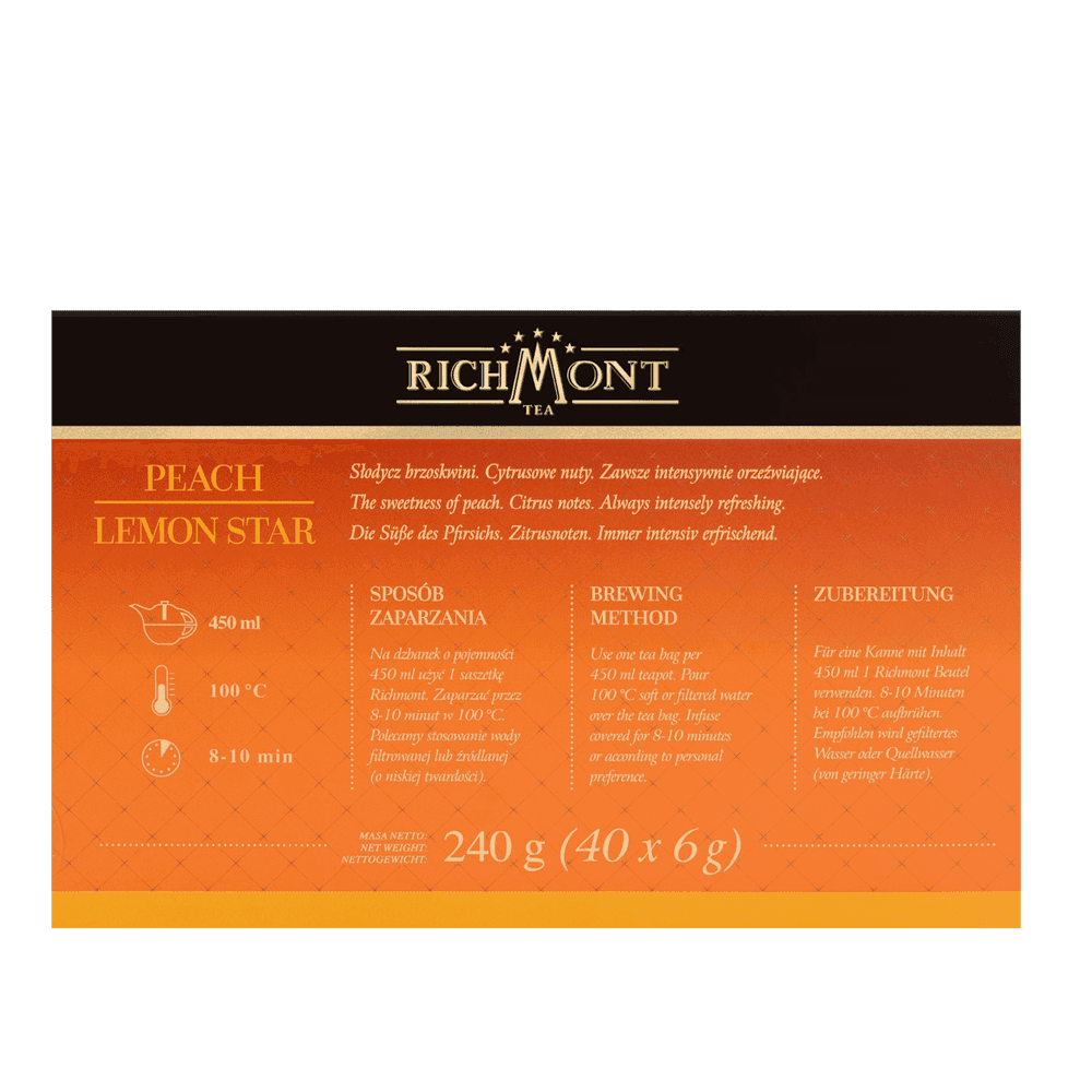 Herbatka Richmont Peach Lemon Star 40 Saszetek z Zestawem do Celebracji Herbaty Richmont